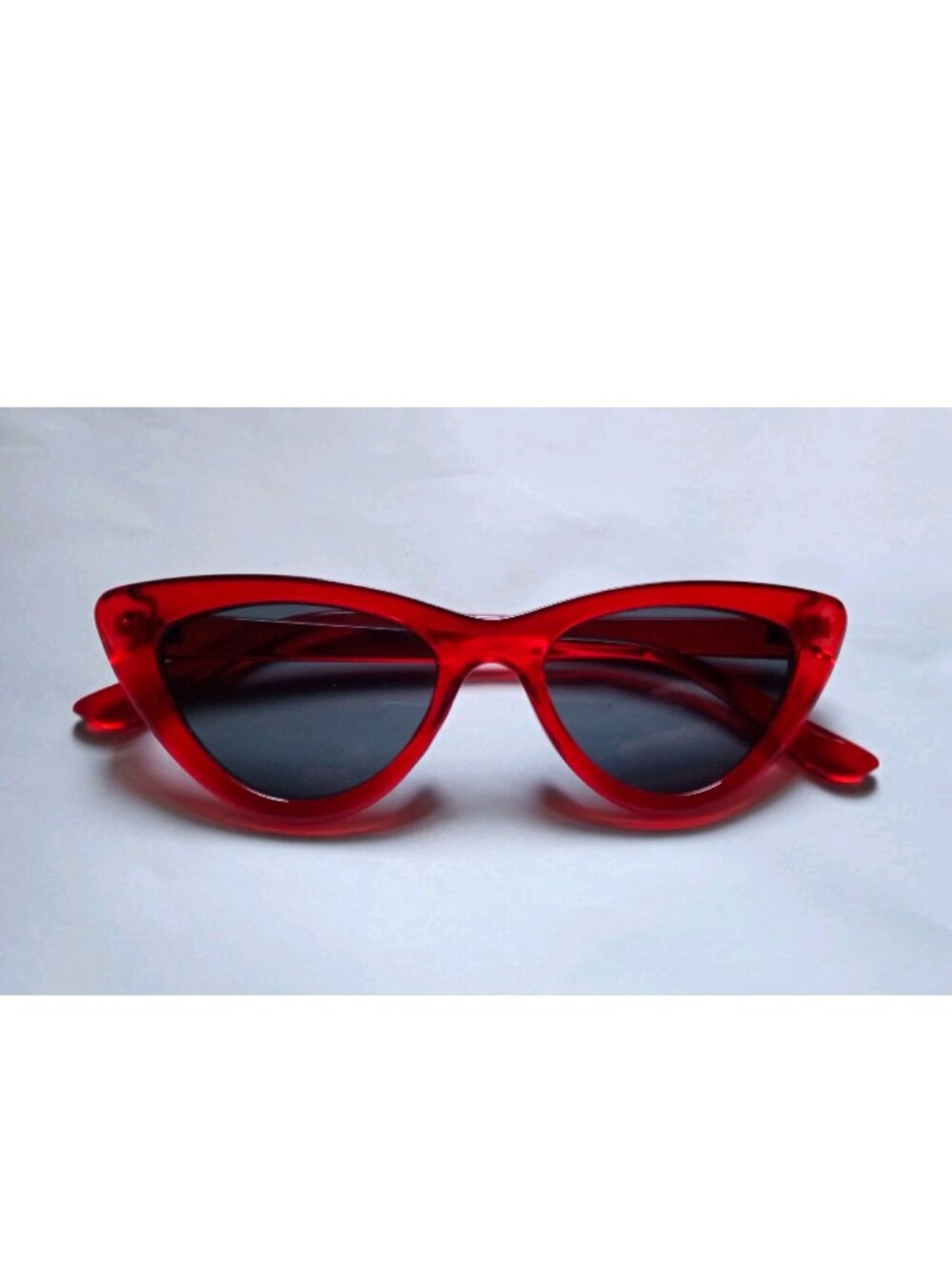 Women's Red Cat Eye Sunglasses Solid Plastic Frame Gray Tinted Lenses